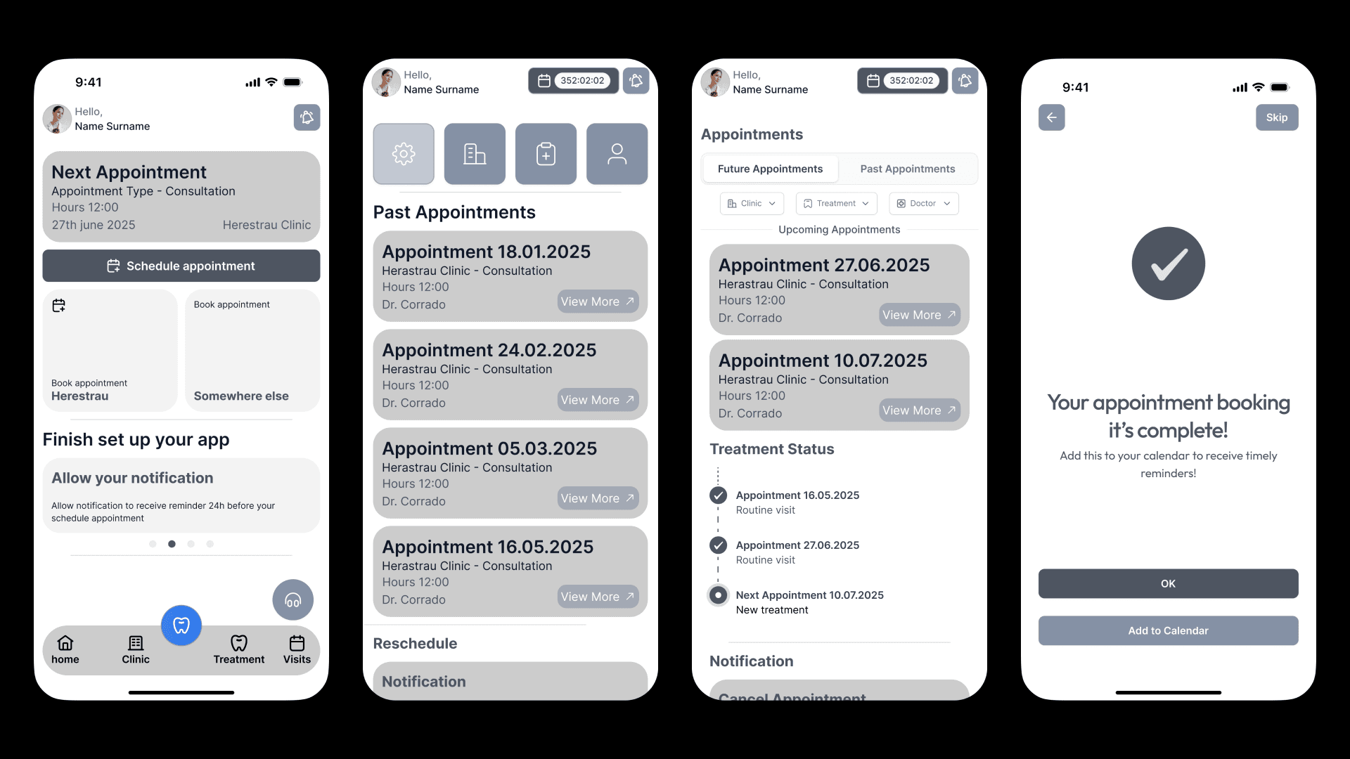 DentOP patient app: wireframes